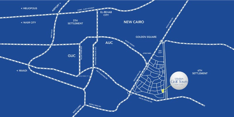 موقع كمبوند مدن جولف تاون القاهرة الجديدة
